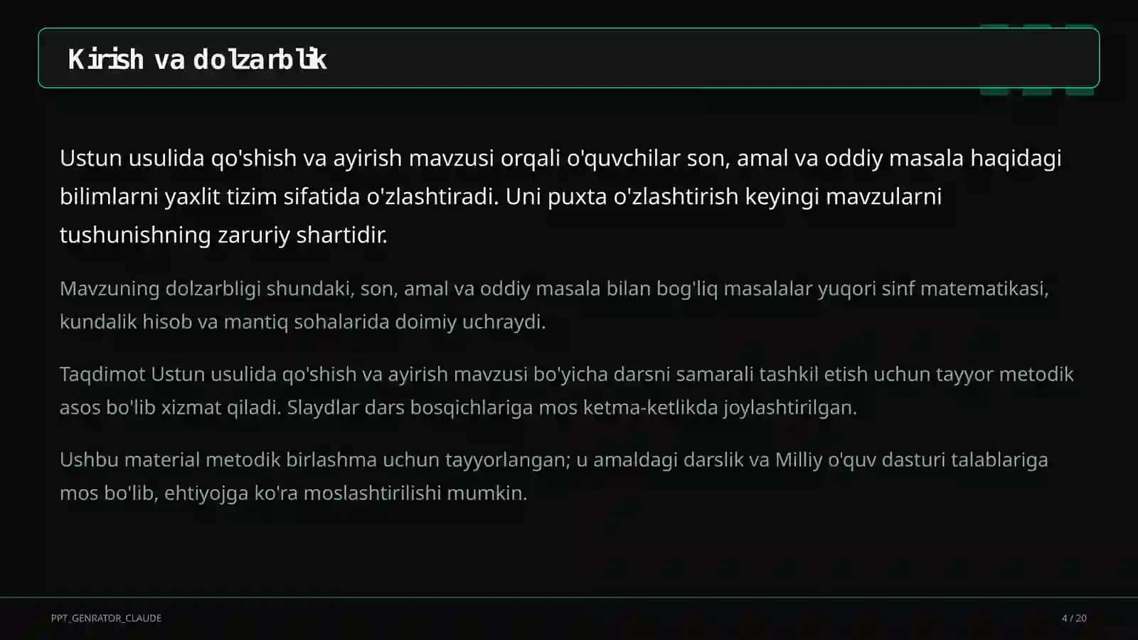 Ustun usulida qo'shish va ayirish (3-sinf) 4