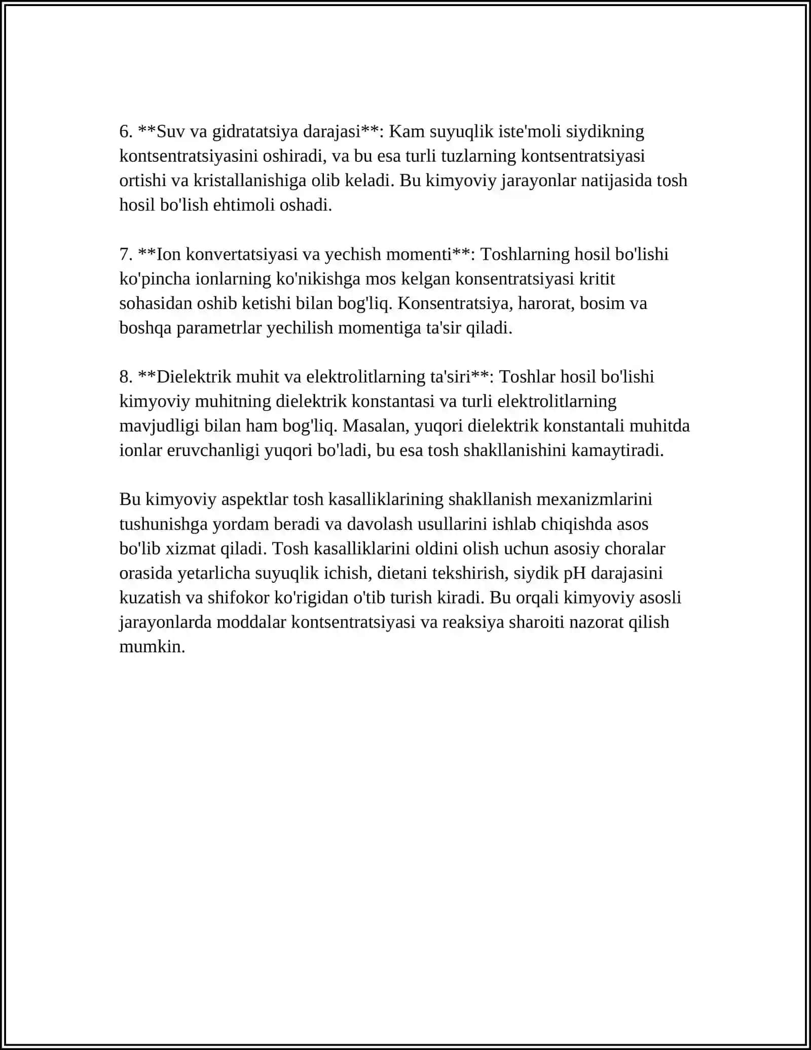 TOSH KASALLIKLARNING KIMYOVIY ASOSLARI.SIYDIK, BUYRAK,OʻT TOSHLARI 4