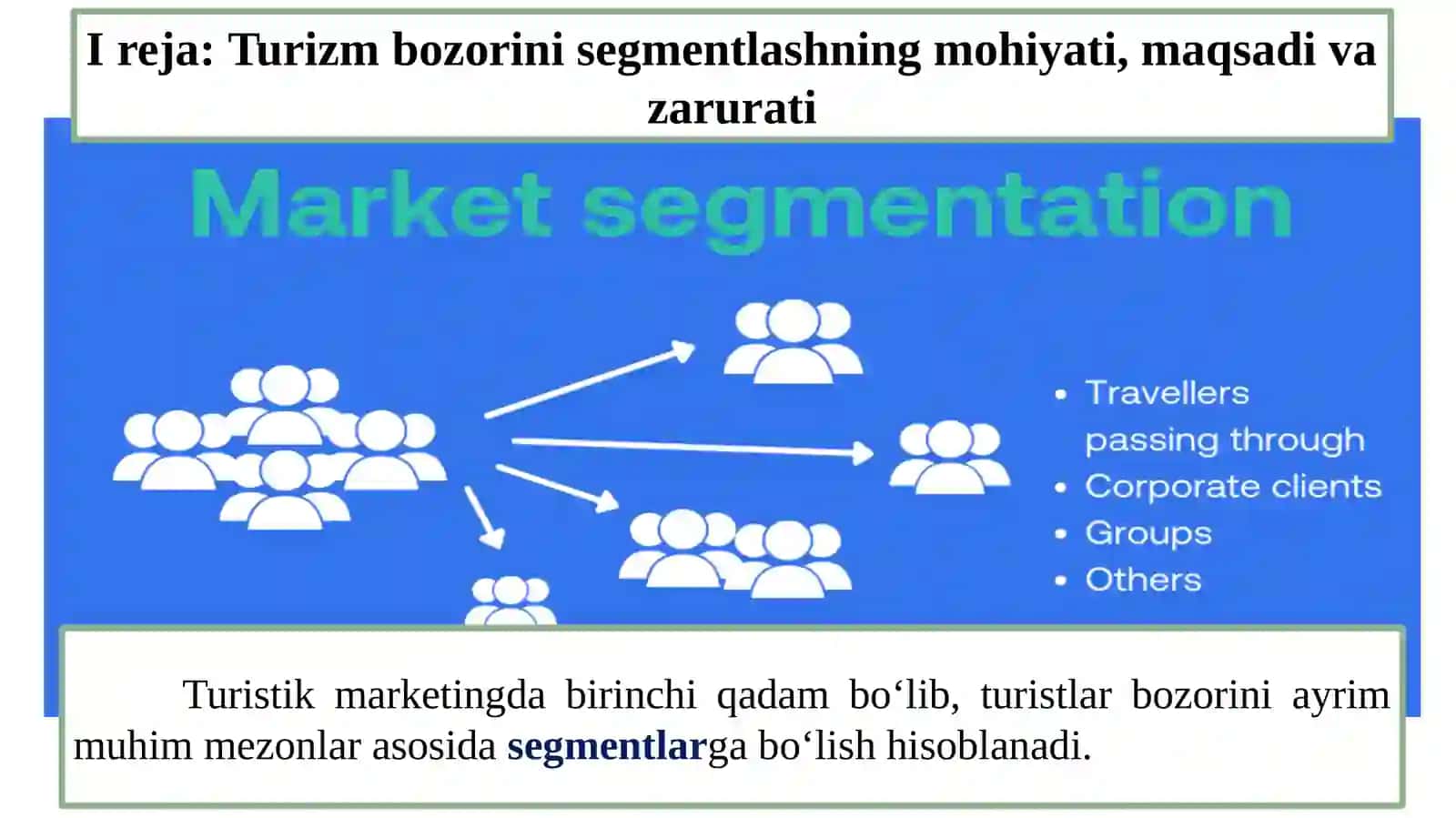 Turizm bozorisini segmentlash va turmahsulotni shakllantirish 4