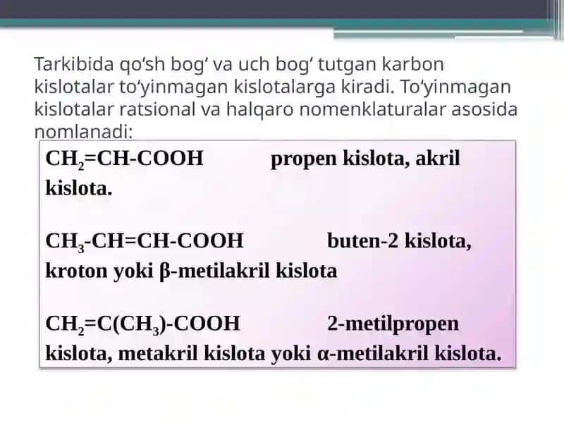 To’yinmagan karbon kislotalar mavzusini o’qitish metodikasi 4