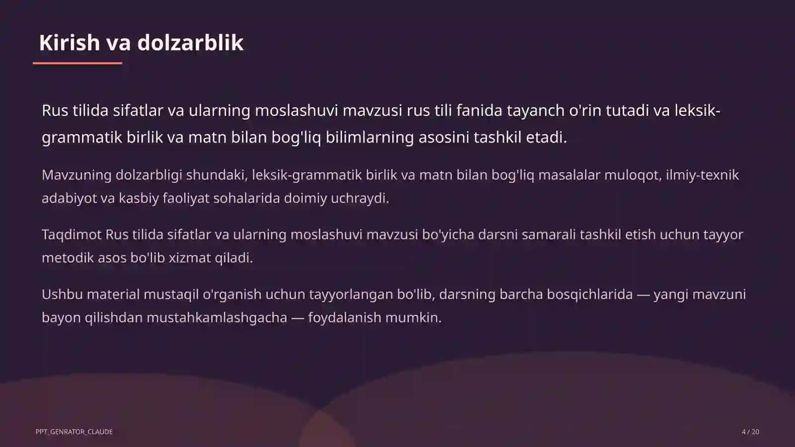 Rus tilida sifatlar va ularning moslashuvi (4-sinf) 4