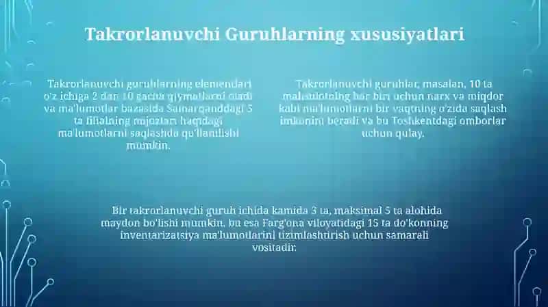 Takrorlanadigan va takrorlanmaydigan gruppalashlar 4