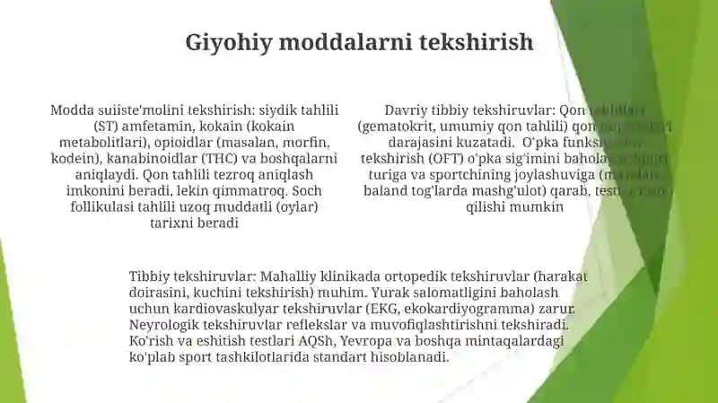 Sport bilan shug‘ullanuvchilarni tibbiy tekshirish turlari 4