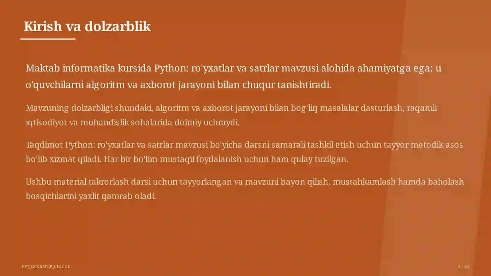 Python: ro'yxatlar va satrlar (9-sinf) 4