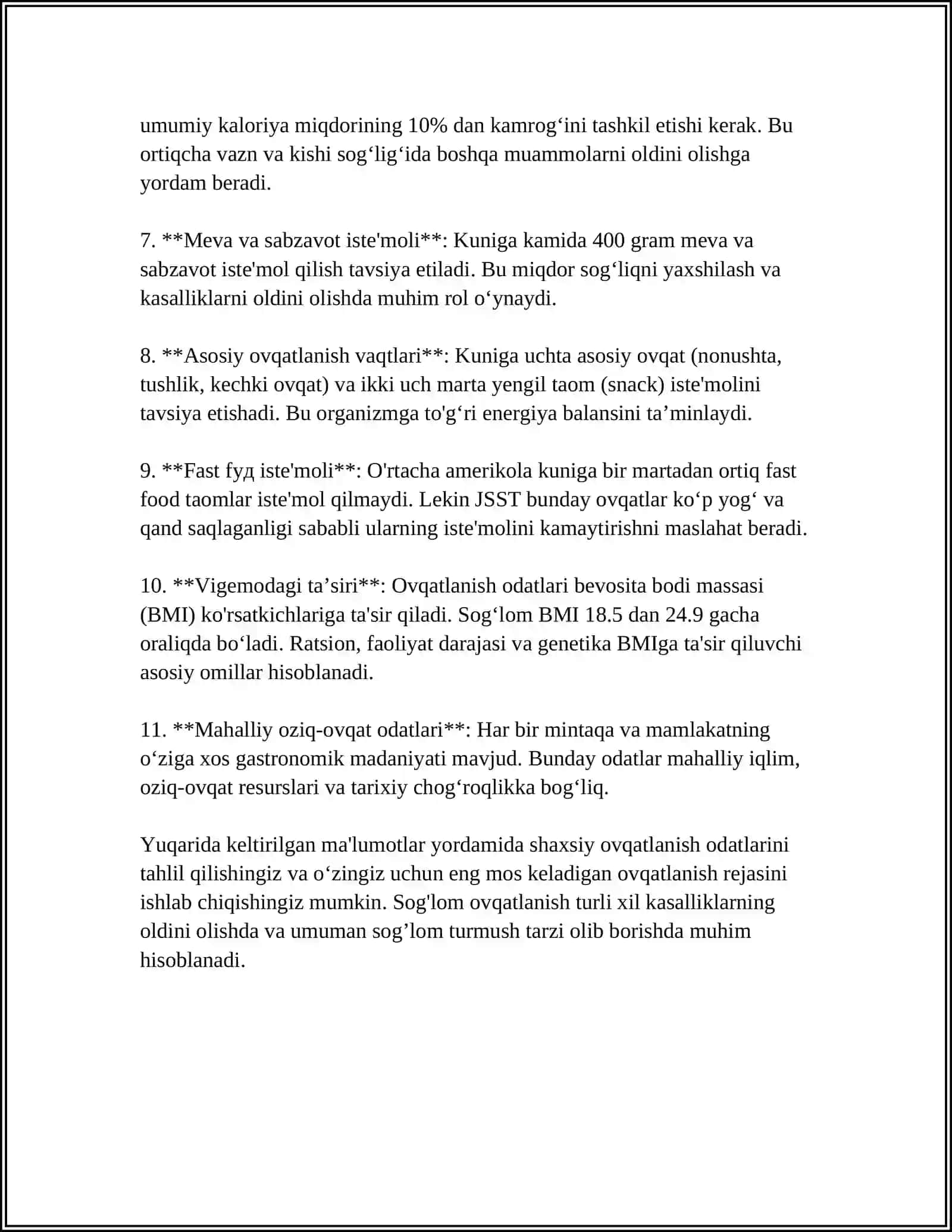 SHAXSIY OVQATLANISHNING ADEKVATLIGINI OʻRGANISH VA BAHOLASH 4