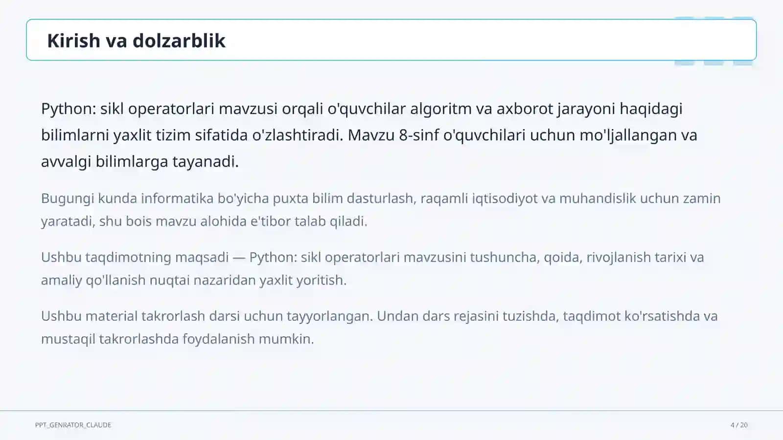 Python: sikl operatorlari (8-sinf) 4