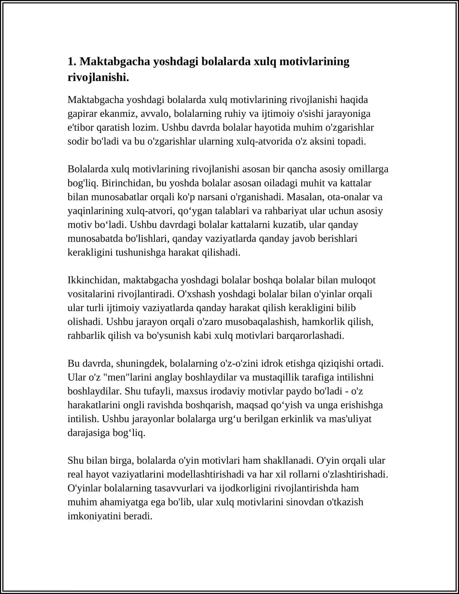 MAKTABGACHA YOSHDAGI BOLADA XULQ MOTIVLARINING RIVOJLANISHI VA OʻZIGA BAHO BERISHI SHAKLLANISHI 4