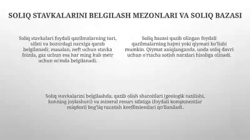 Yer qa'ridan foydalanganlik uchun soliq va uning stavkalarini belgilash mezonlari 4