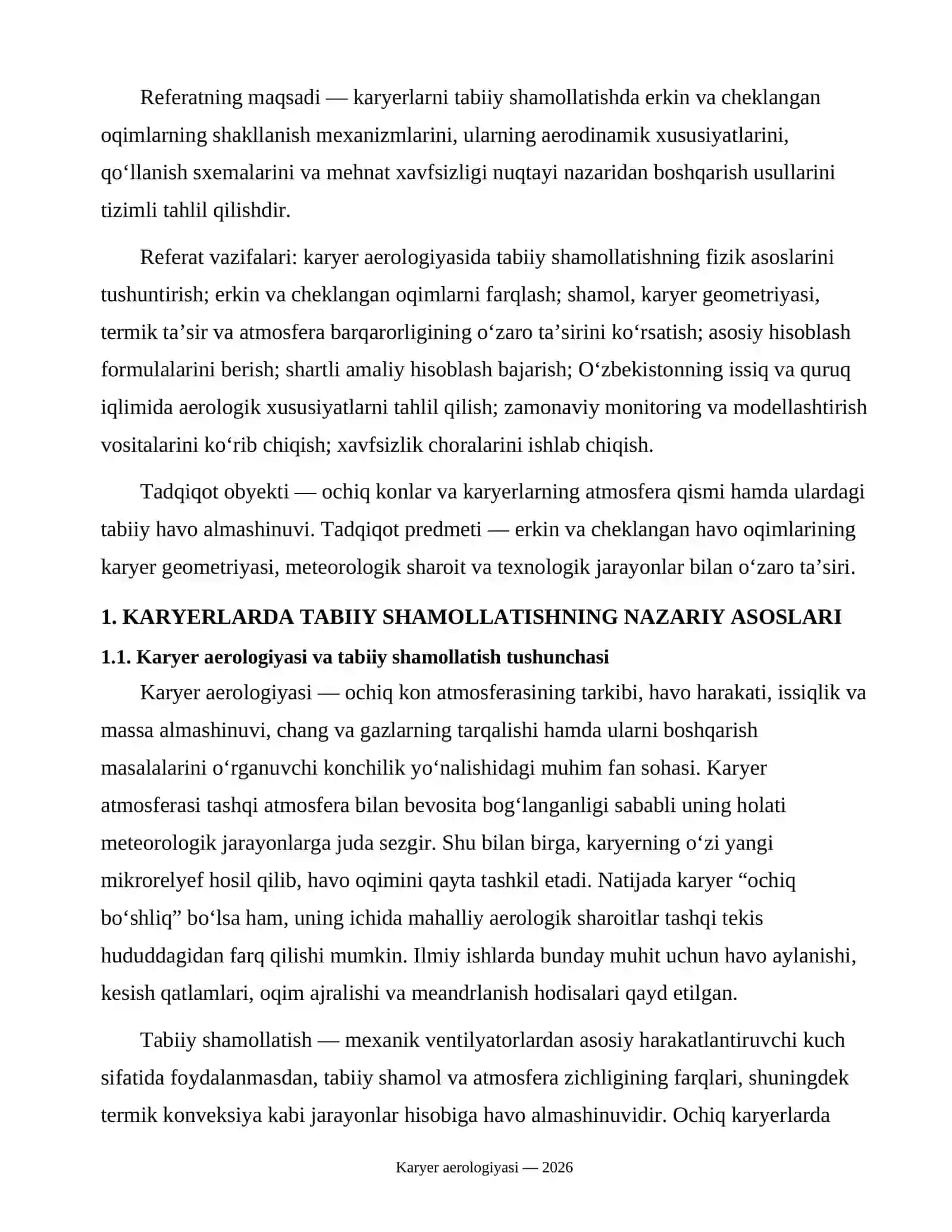 KARYERLARNI ERKIN VA CHEKLANGAN OQIMLAR YORDAMIDA TABIIY SHAMOLLATISH SXEMALARI 4