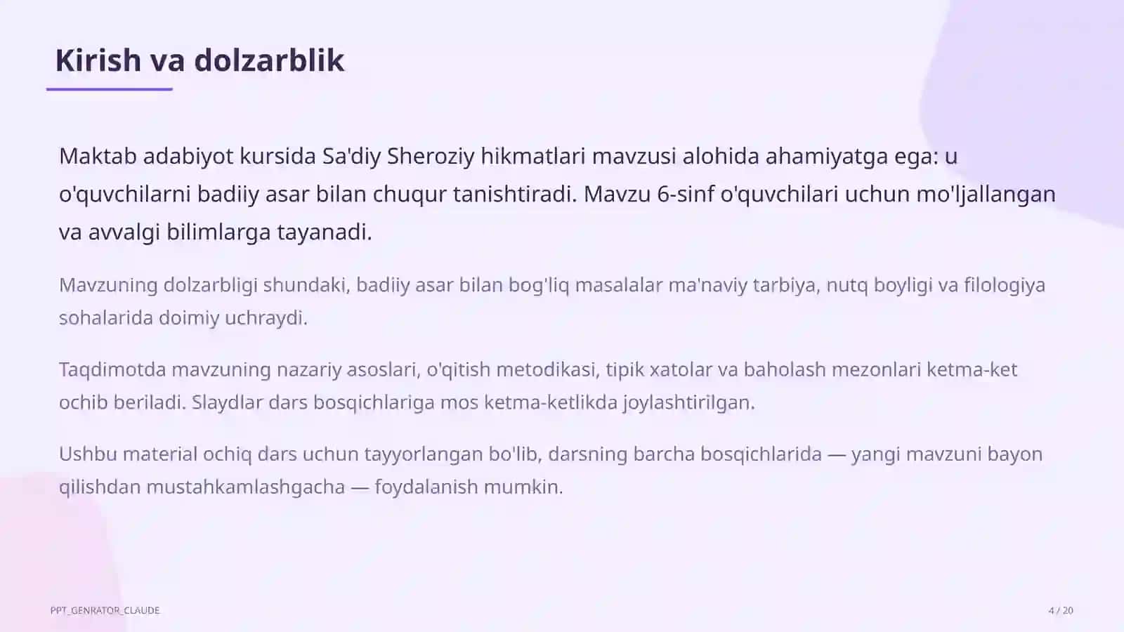Sa'diy Sheroziy hikmatlari (6-sinf) 4