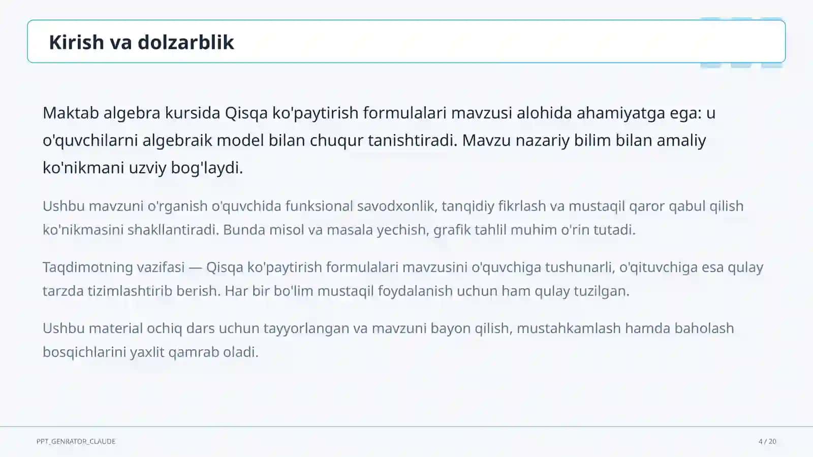 Qisqa ko'paytirish formulalari (7-sinf) 4