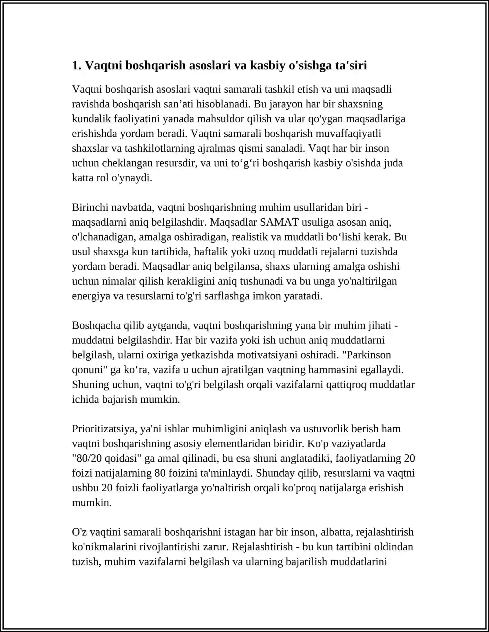 TIME-MENEJMENT VAQTNI BOSHQARISH USULLARI VA ULARNING KASBIY O'SISHGA TA'SIRI 4