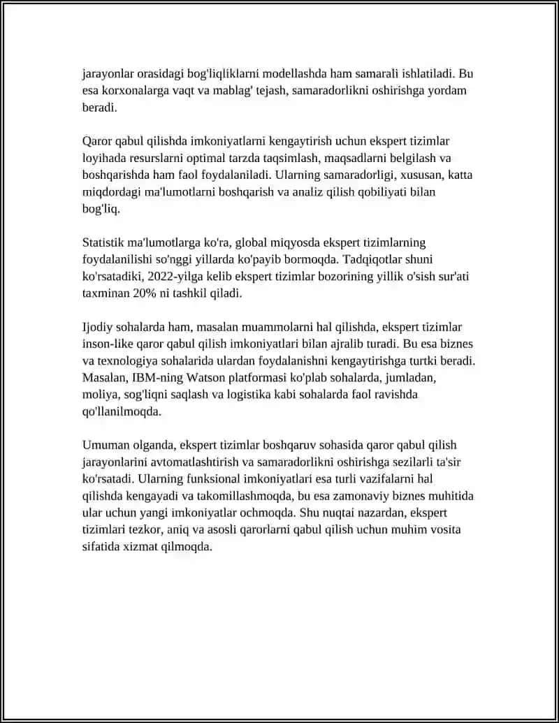 EXPERT TIZIMLARINI BOSHQARUVDAGI O’RNI VA ULARNING IQTISODIYOT TARMOQLARIDA QO’LLASH 4