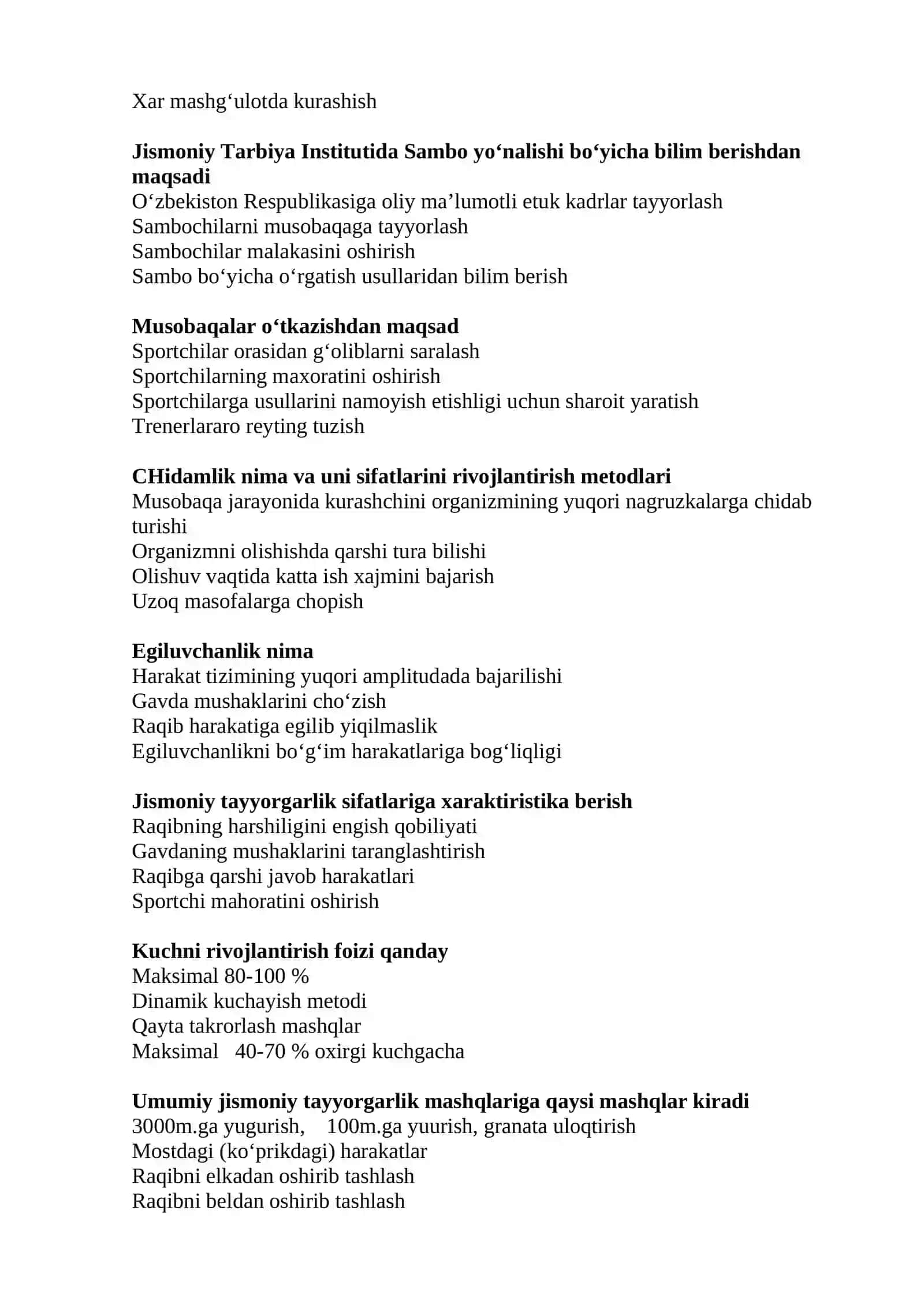 Sambo kurashidan test savollari. 4