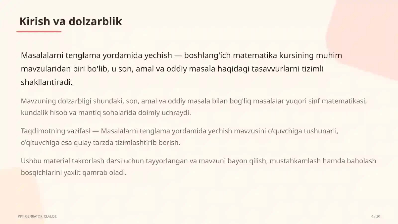 Masalalarni tenglama yordamida yechish (3-sinf) 4