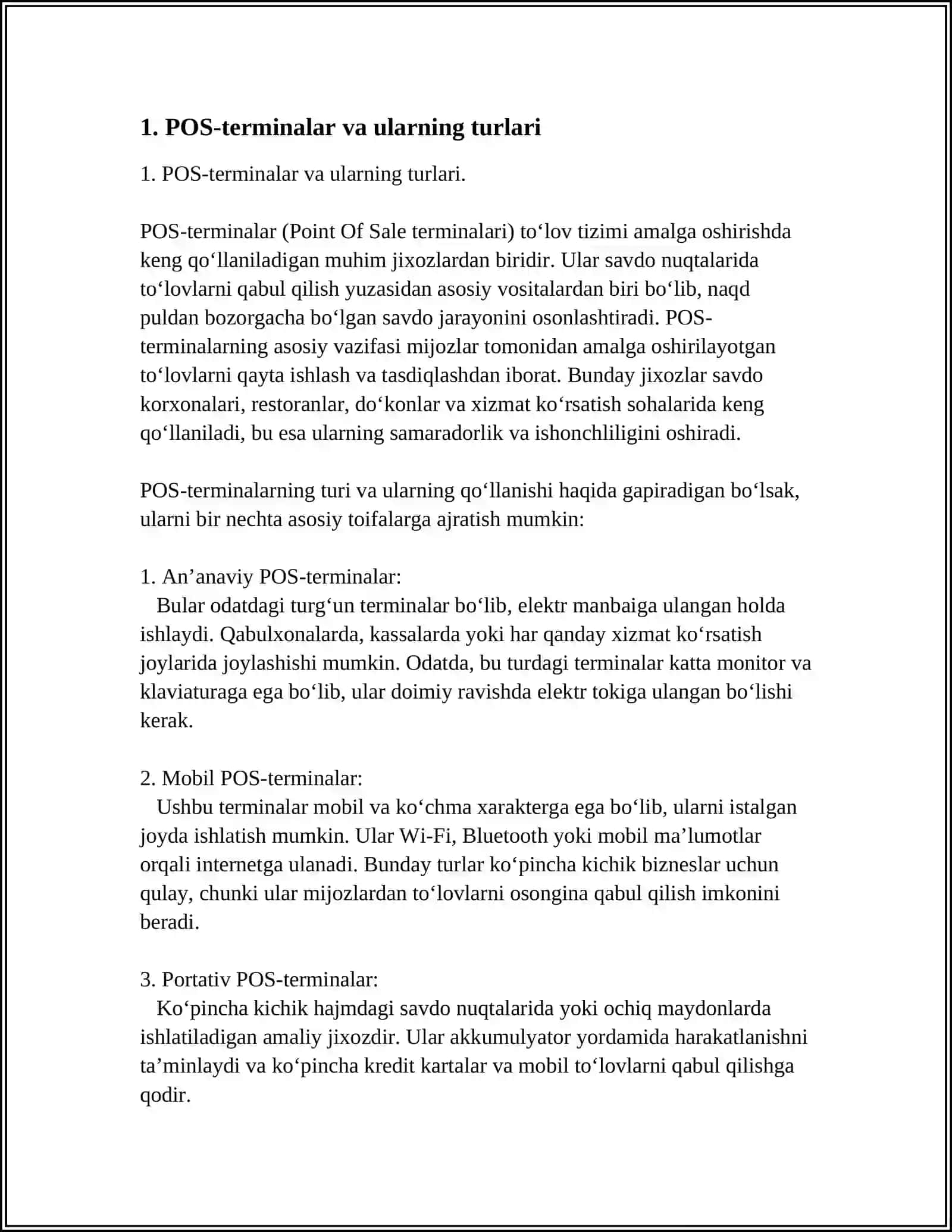 TOʻLOV TIZIMI AMALGA OSHIRISHDA QOʻLLANILADIGAN JIXOZLAR VA ULARNI QOʻLLASH 4