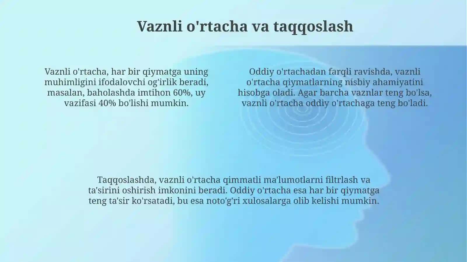 Nisbiy va O'rtacha Qiymatlar: Tushunchalar va Hisoblash Usullari 4