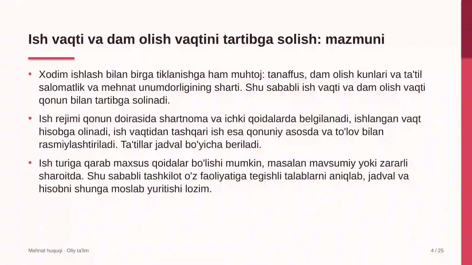 Mehnat huquqi · Oliy ta'lim 4