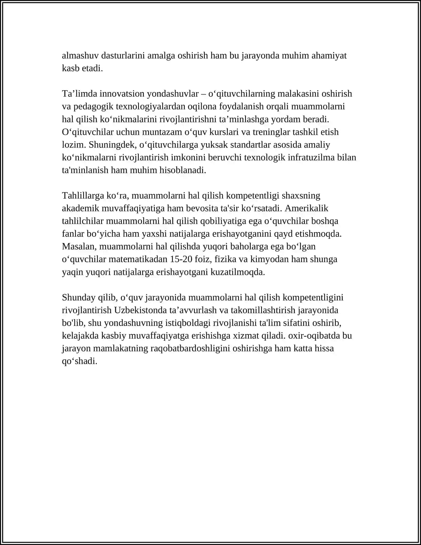 TALIM JARAYONIDA TALABALAR O'QUV-BILISH KOMPETENTLIGINI RIVOJLANTIRISH 4