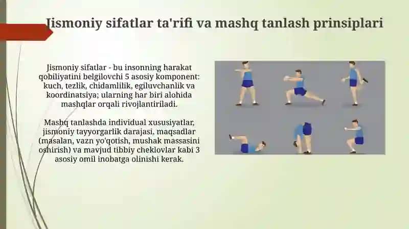 Umumiy jismoniy sifatlarni rivojlantiruvchi mashqlar majmuasi 4