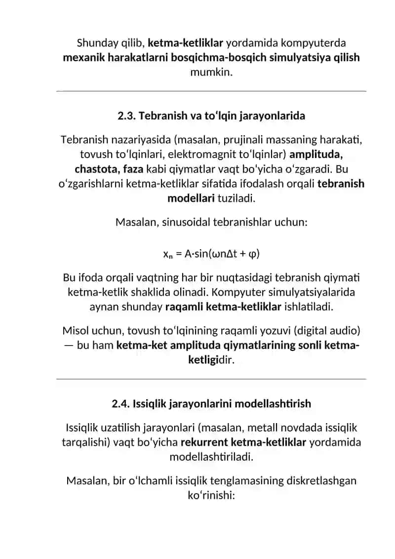 Sonli ketma-ketliklarni fizik jarayonlami modellashtirishdagi qo’llanilishi. 4