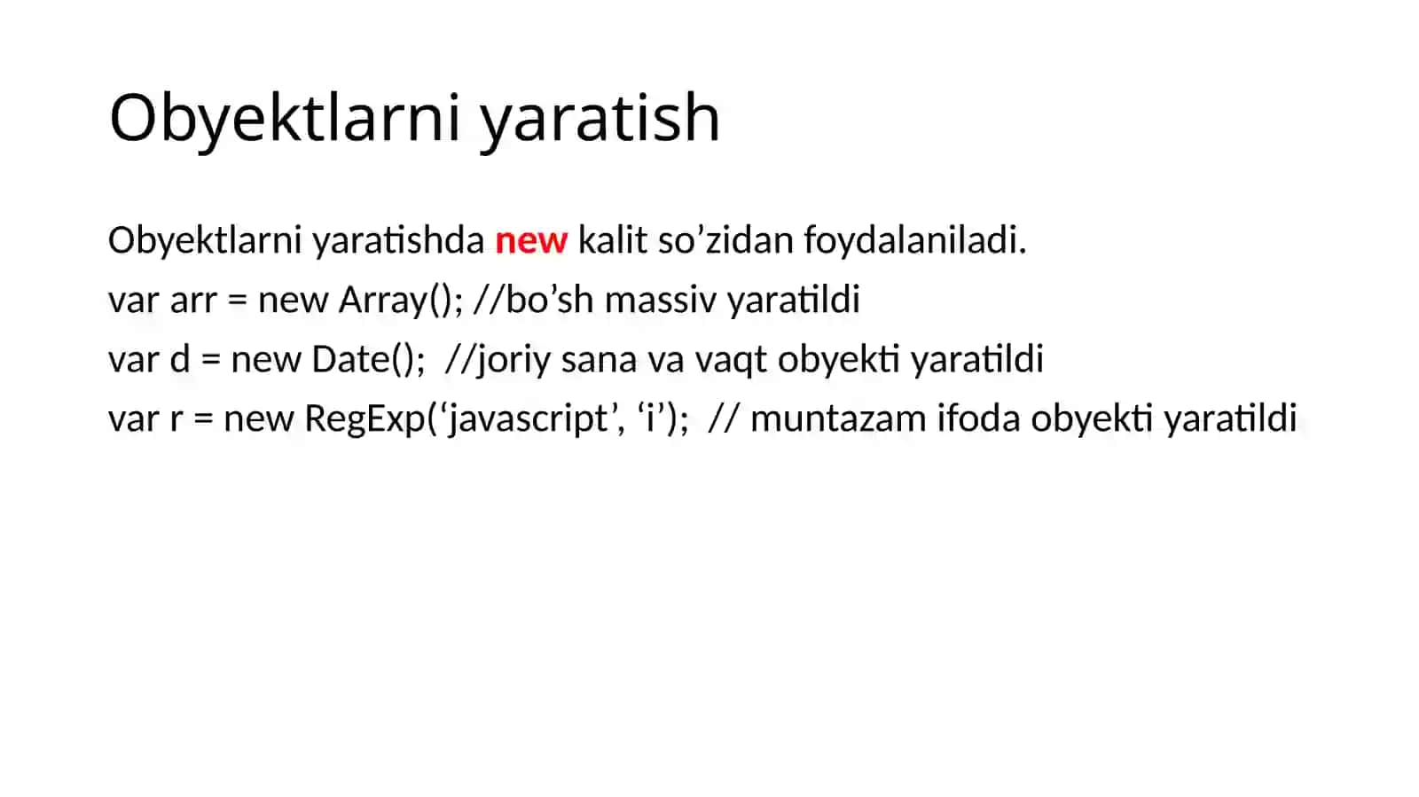 JavaScript massivlar va obyektlar 4