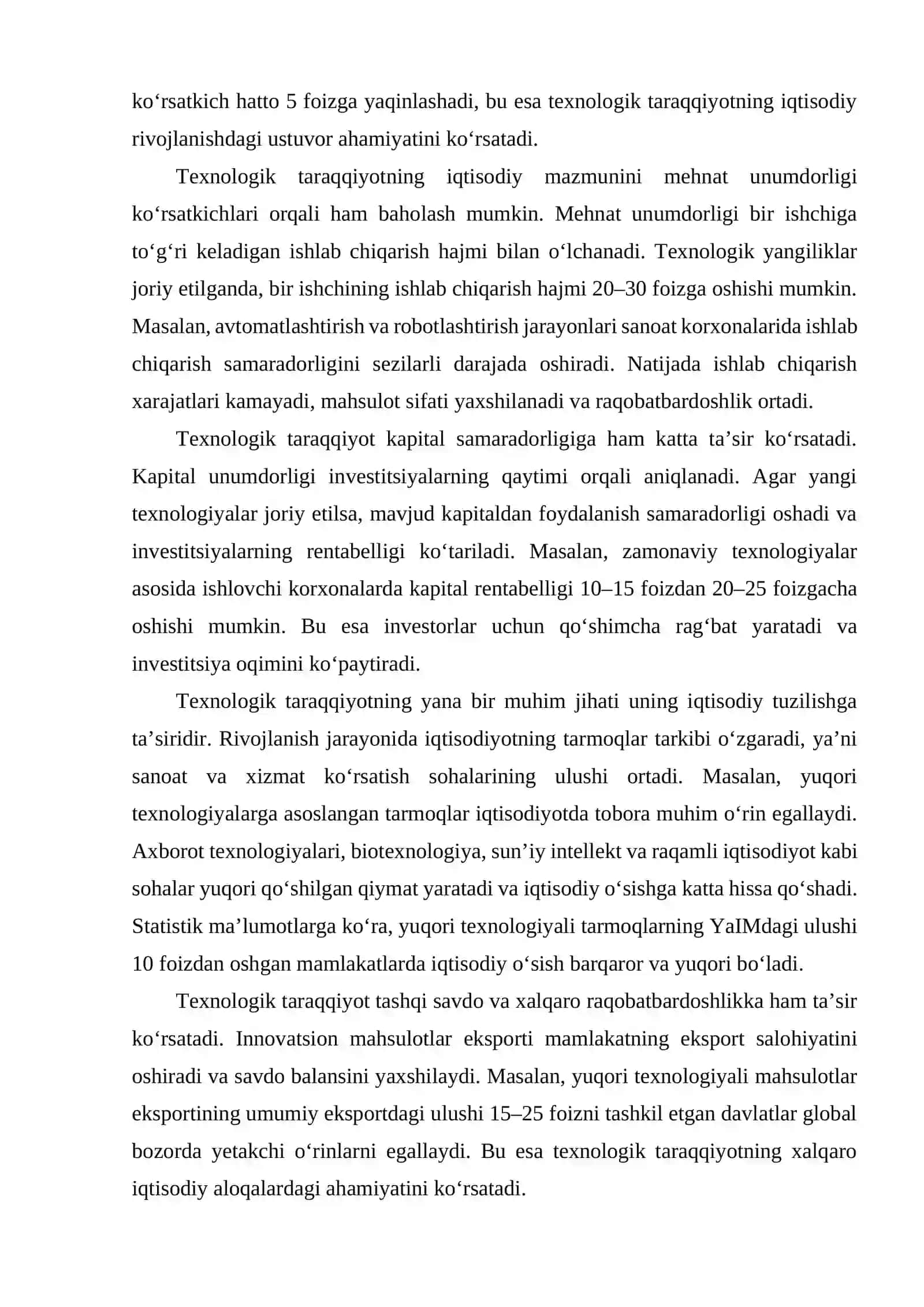 Texnologik taraqqiyot va uzoq muddatli iqtisodiy o‘sish dinamikasi 4
