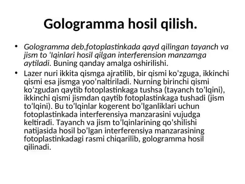 Golografiya prinsipi va uning qo’llanilishi 4