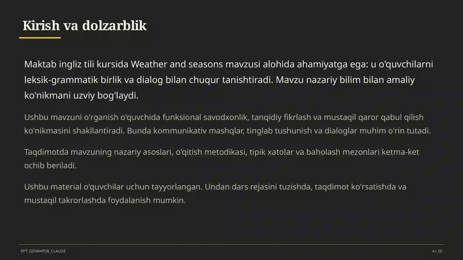 Weather and seasons (4-sinf) 4