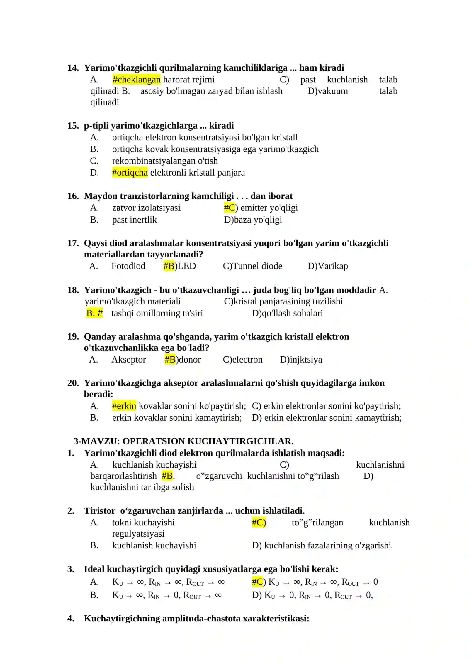 ELEKTRONIKA VA SXEMALAR FANIDAN IV-SEMESTR 4