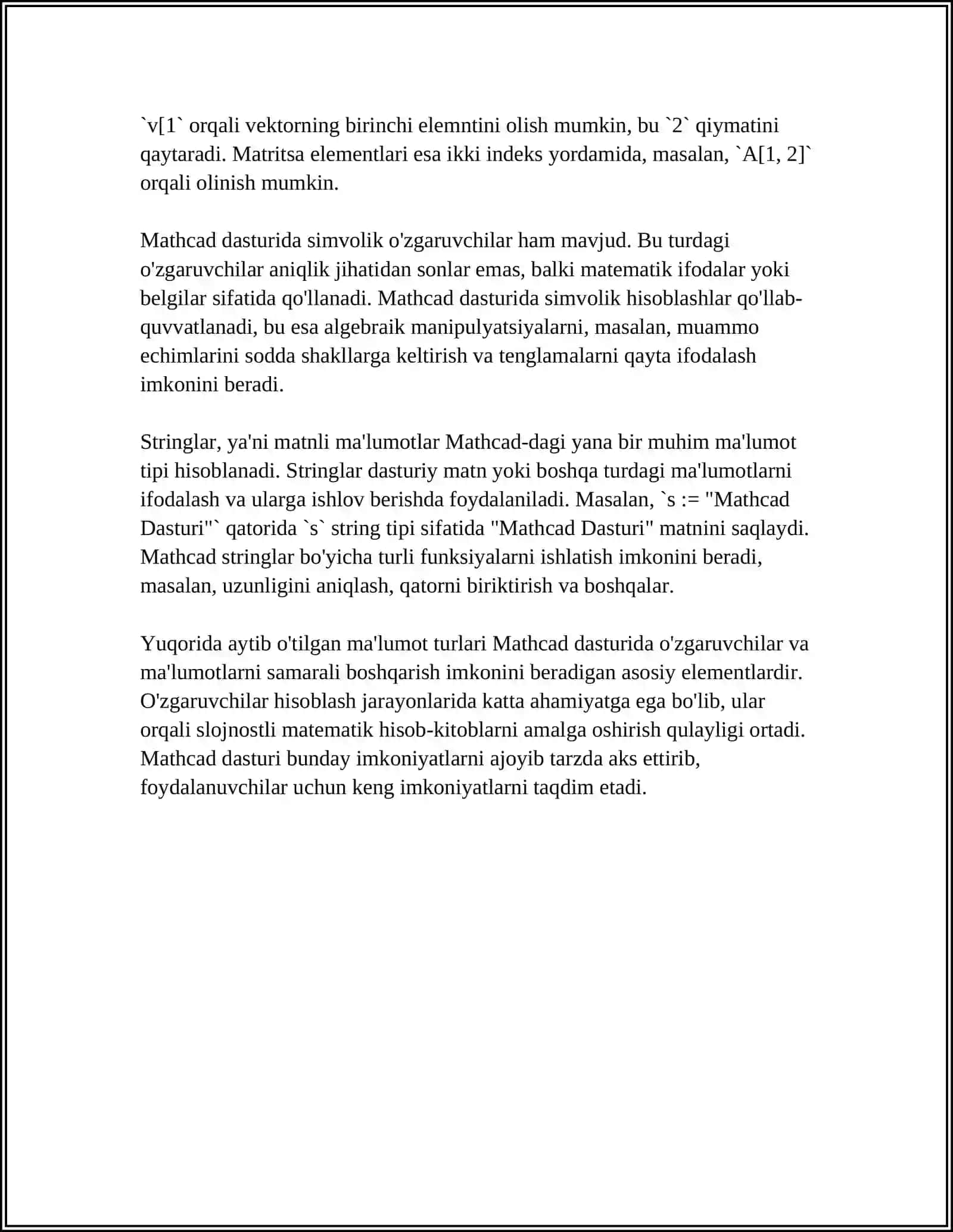 Mathcad Dasturlash Elementlari 4