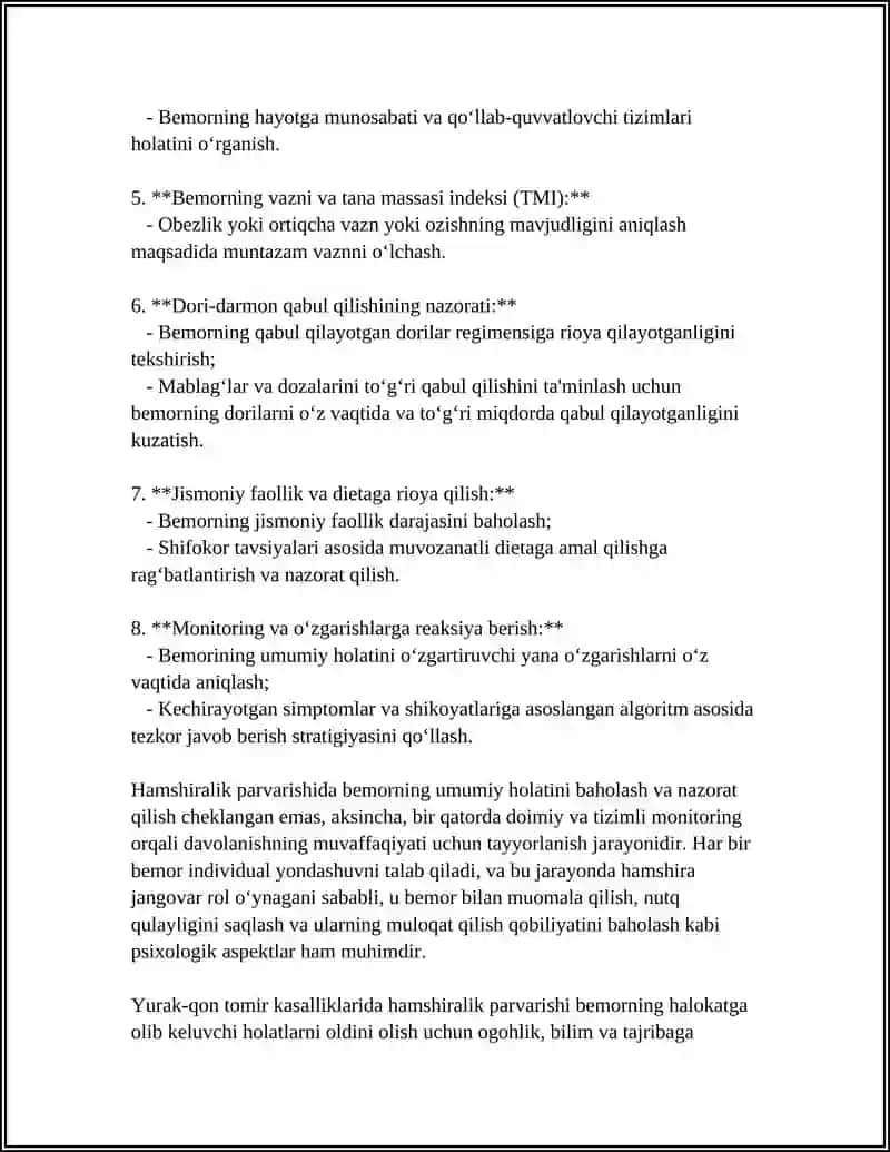 YURAK QON TOMIR KASALLIKLARIDA HAMSHIRANING PARVARISHI 4