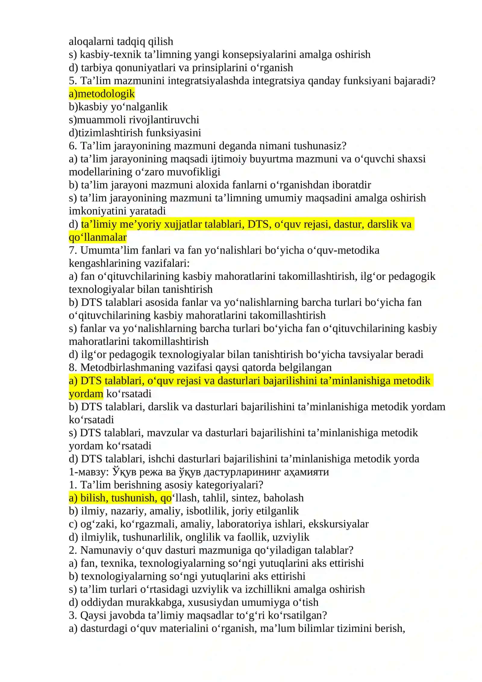 MENEJERLIK O’QUV KURSLARIDA O’QIYOTGAN  RAHBARLAR VA NOMZODLAR UCHUN TEST SAVOLLARI (JAVOBLARI  BILAN) 4