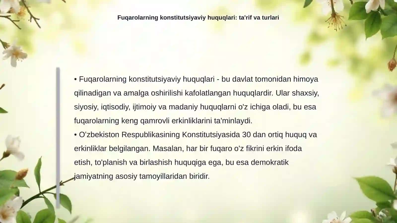 Oʻzbekiston Respublikasida fuqarolarning konistitutsiyaviy huquq va erkinliklari tushunchasi 4