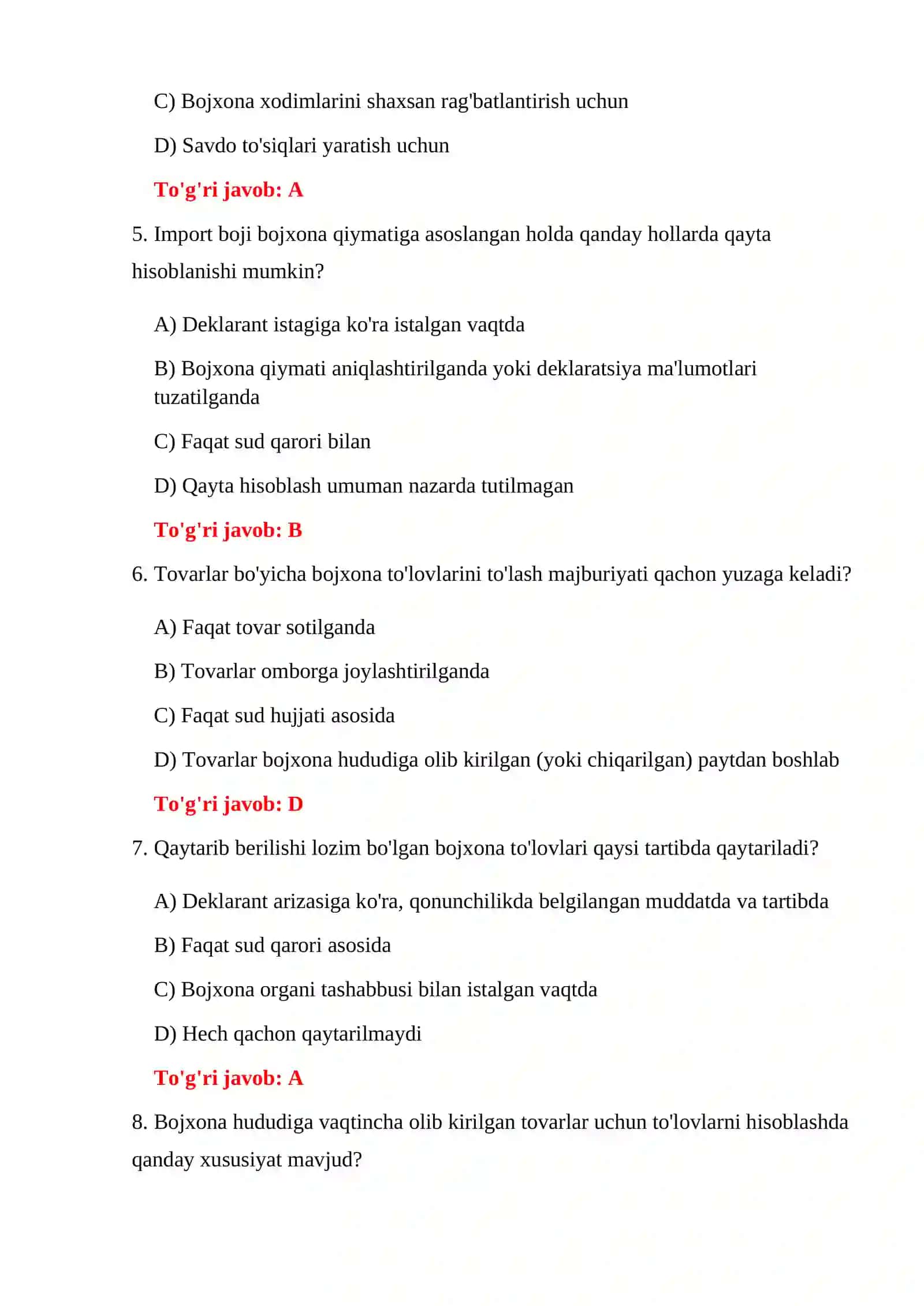 BOJXONA TO'LOVLARI SAVOL-JAVOBLARI 4