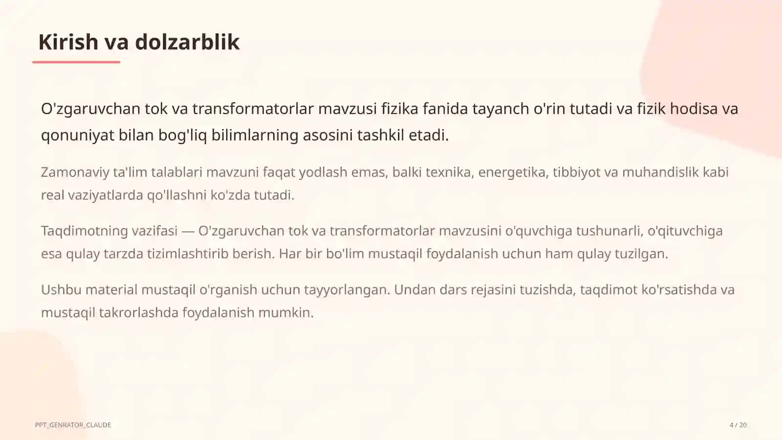 O'zgaruvchan tok va transformatorlar (11-sinf) 4