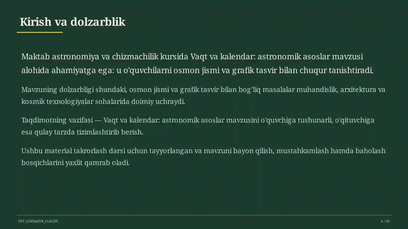 Vaqt va kalendar: astronomik asoslar (10-sinf) 4