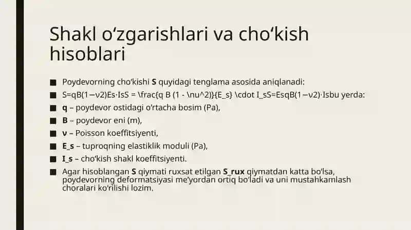 Zaminning eng yuqori zo‘rikishiga oid shakl o‘zgarishi bo‘yicha  poydevor hisobi 4