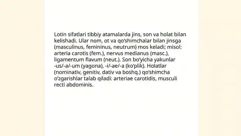 Lotin tili va tibbiy terminologiyada sifat turlanishi 4