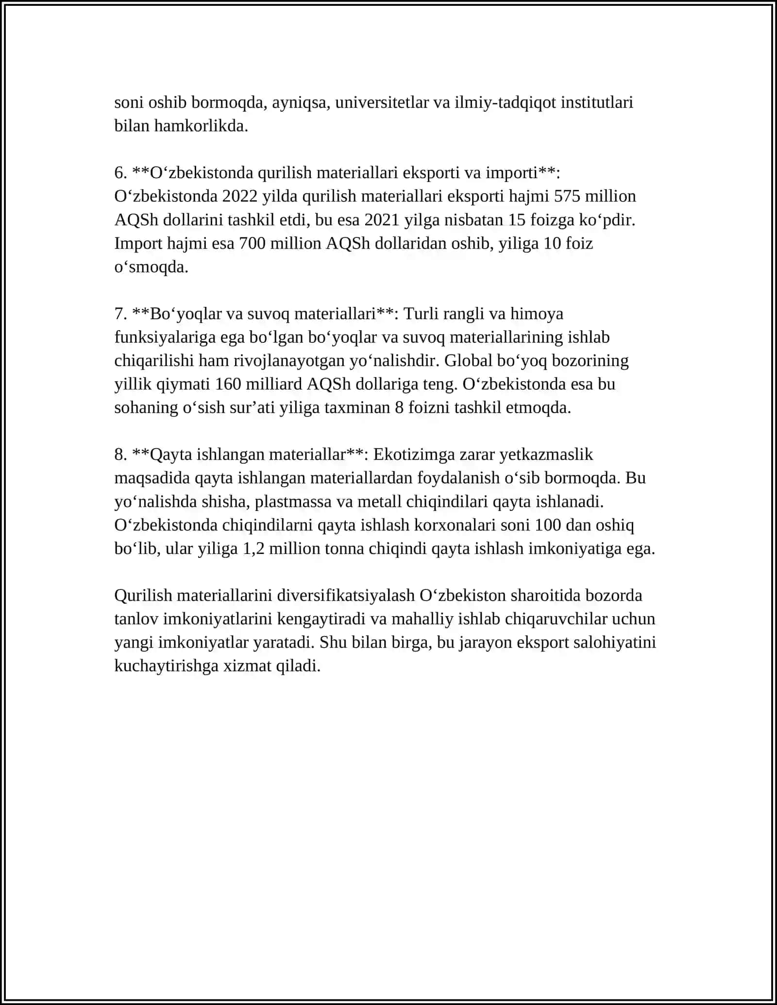 MUSTAQIL ISH Mavzu: QURILISH ISHLAB DIVERSIFIKATSIYALASH ASOSLARI 4