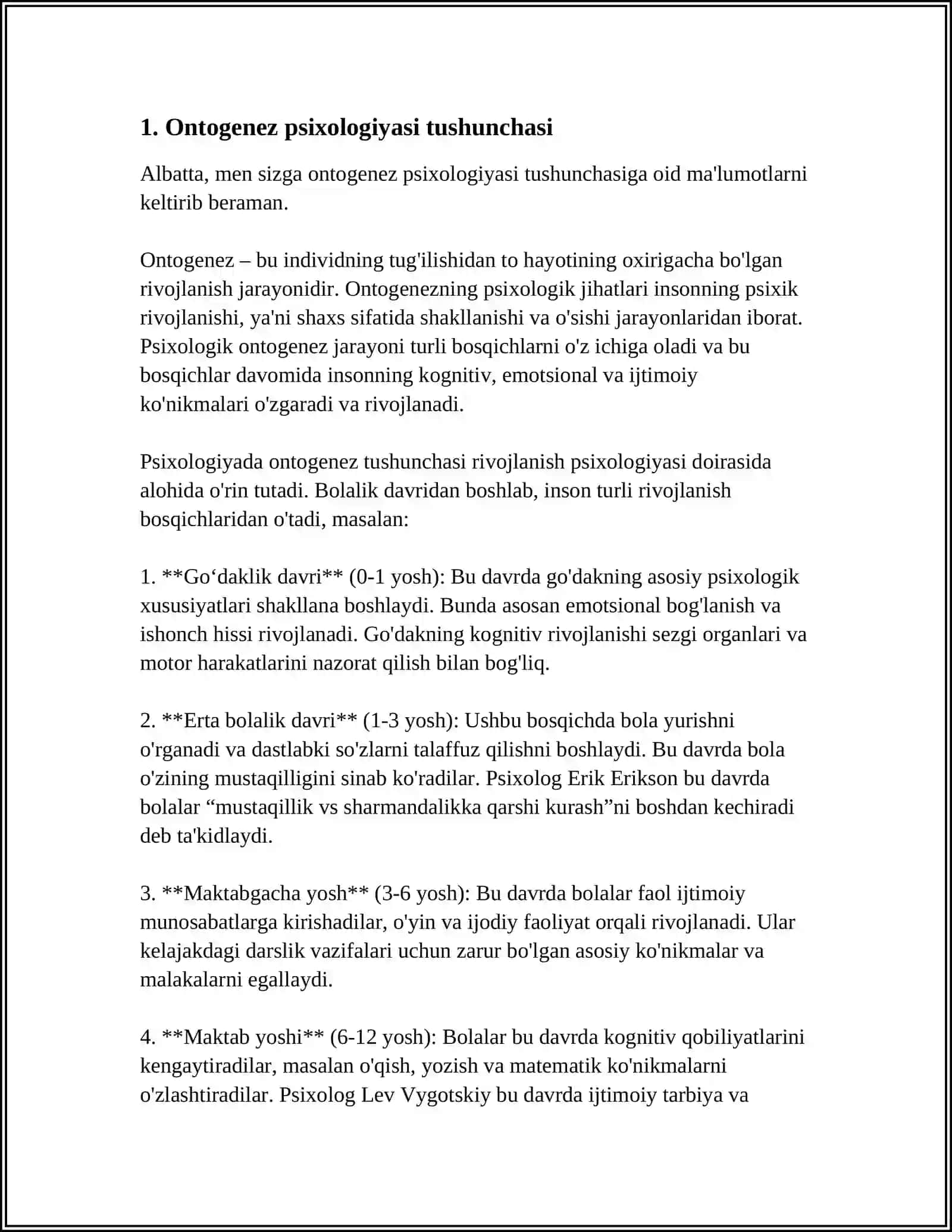 JAHON PSIXOLOGLARINING YOSH DAVRLARI PSIXOLOGIYASI. ONTOGENEZ PSIXOLOGIYASIGA YANGICHA YONDASHISH 4