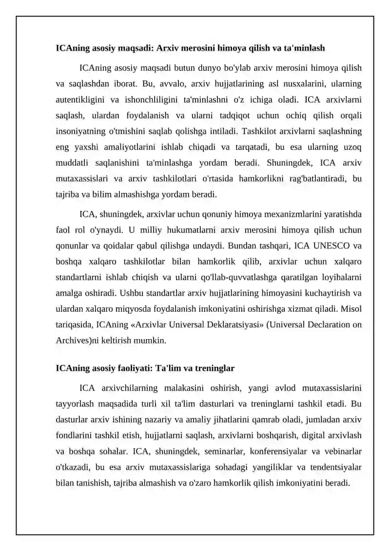 Xalqaro arxivlar Kengashining asosiy maqsad va faoliyati 4