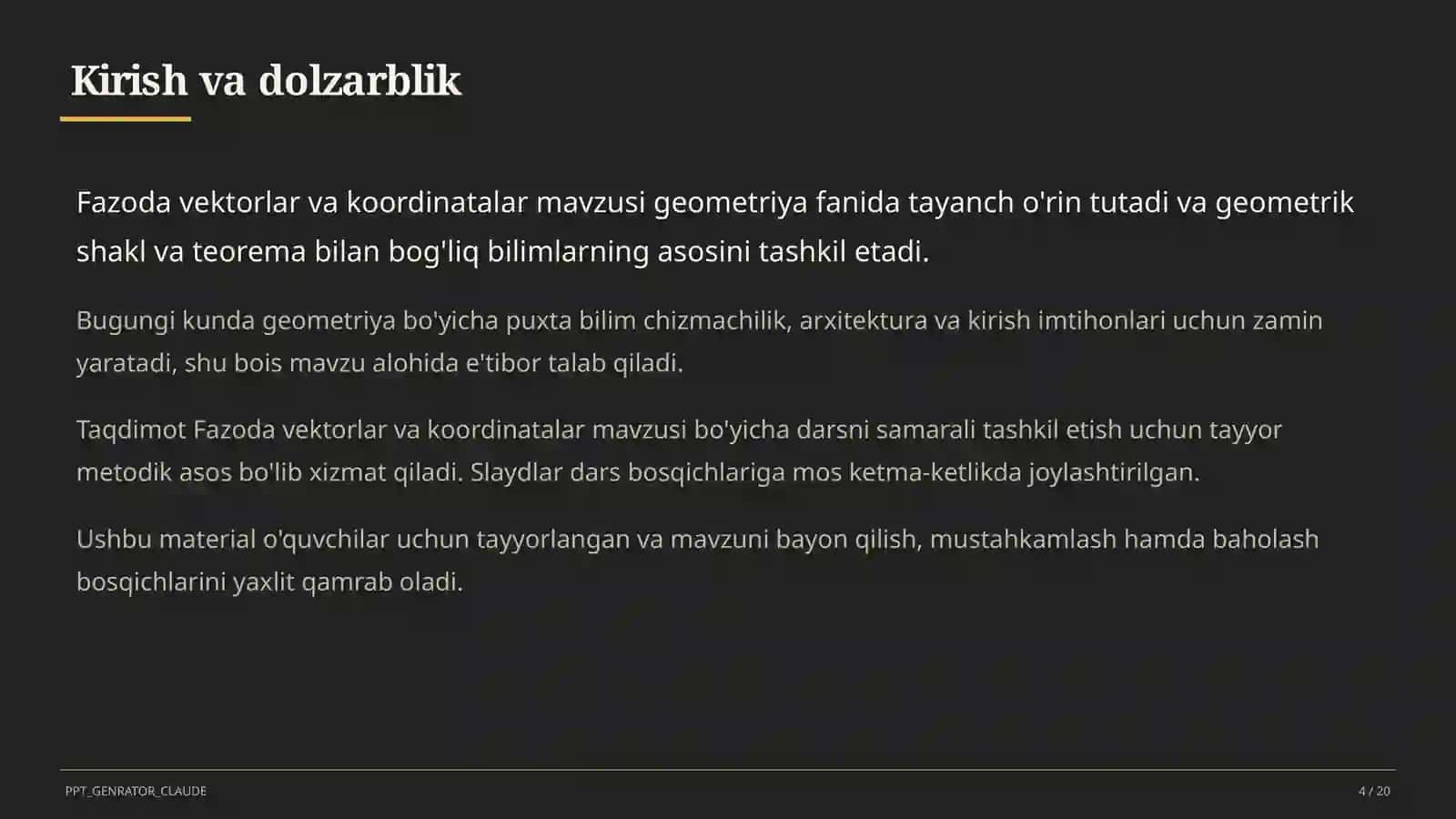 Fazoda vektorlar va koordinatalar (11-sinf) 4