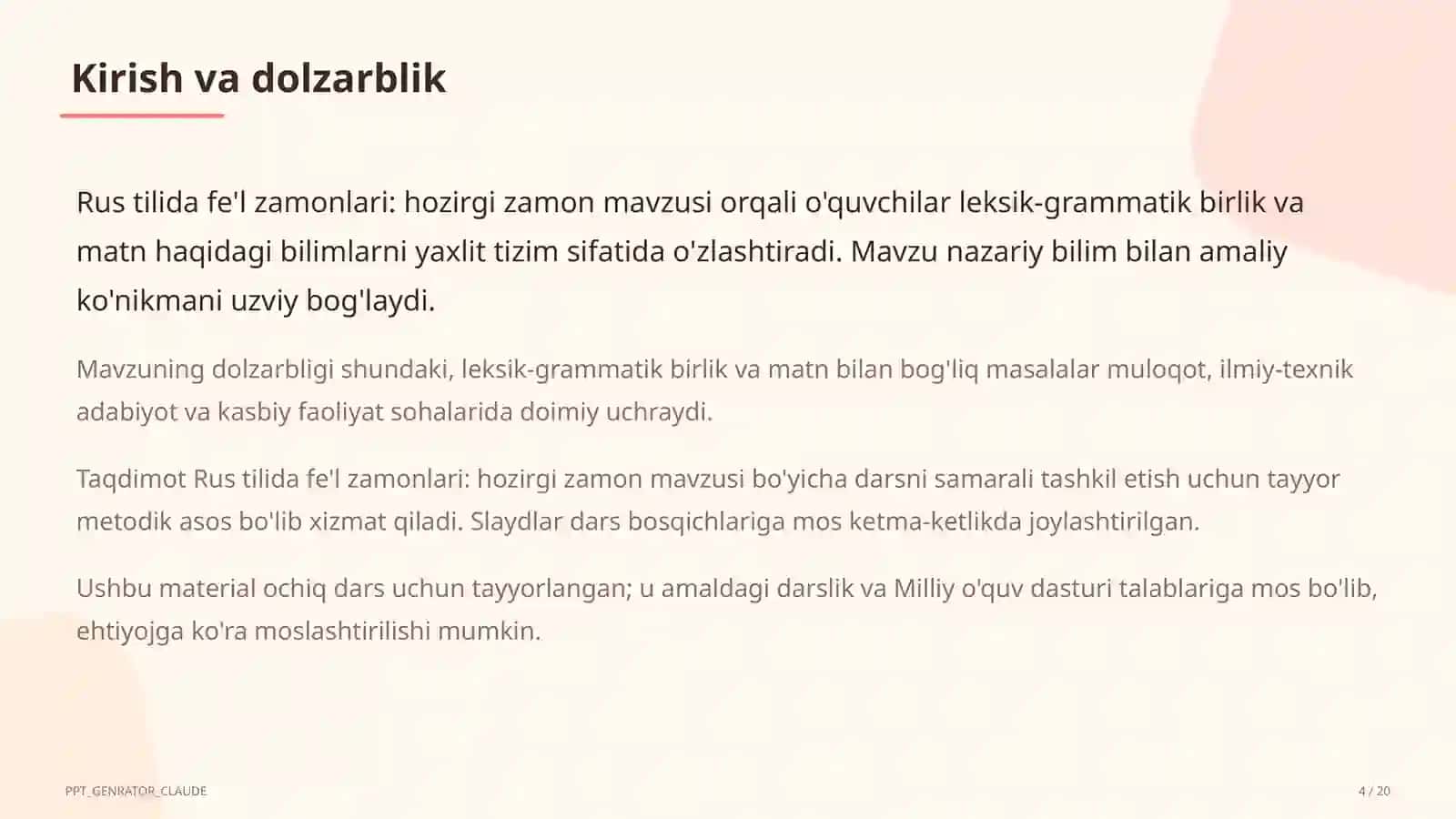 Rus tilida fe'l zamonlari: hozirgi zamon (4-sinf) 4