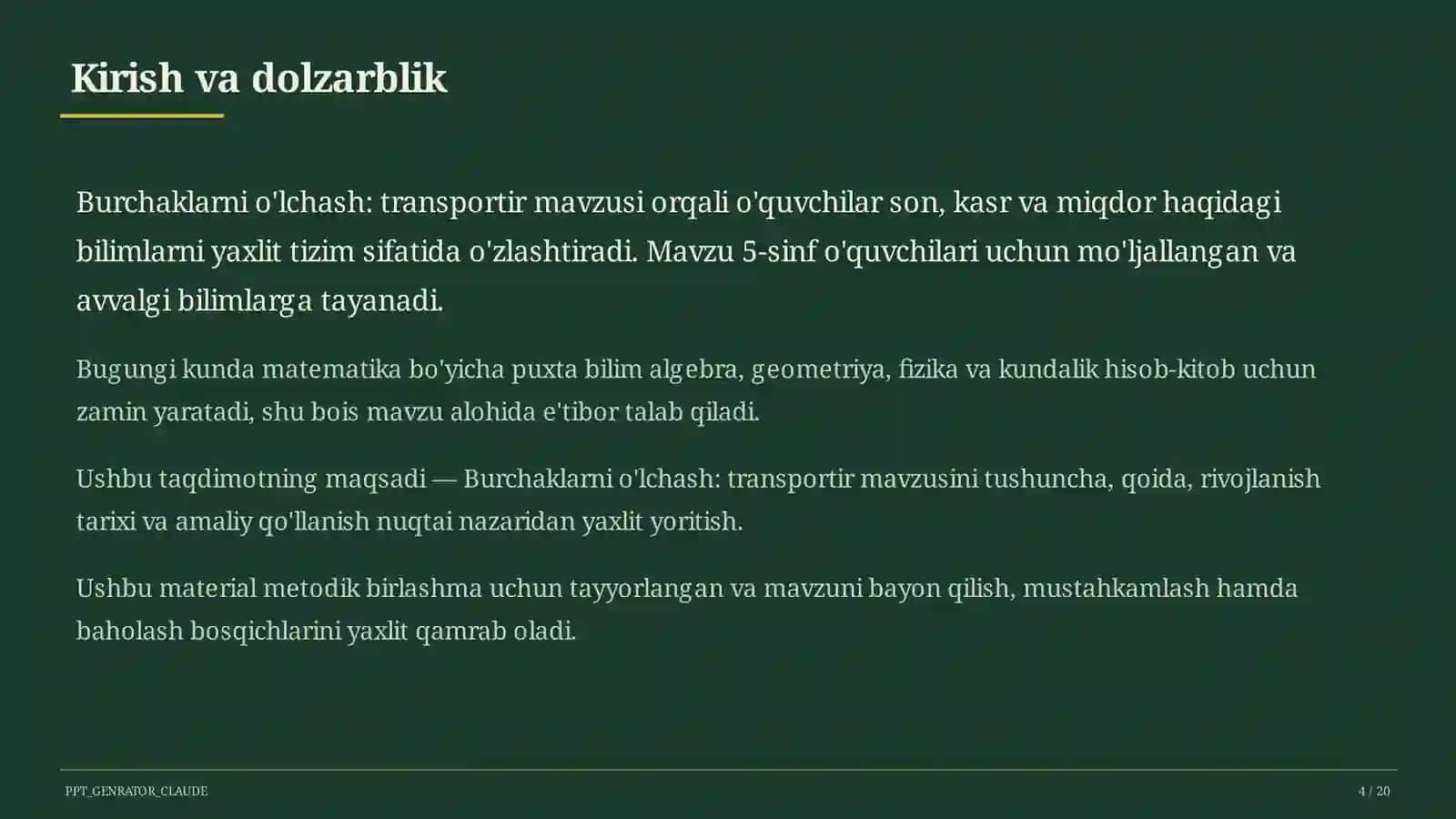 Burchaklarni o'lchash: transportir (5-sinf) 4