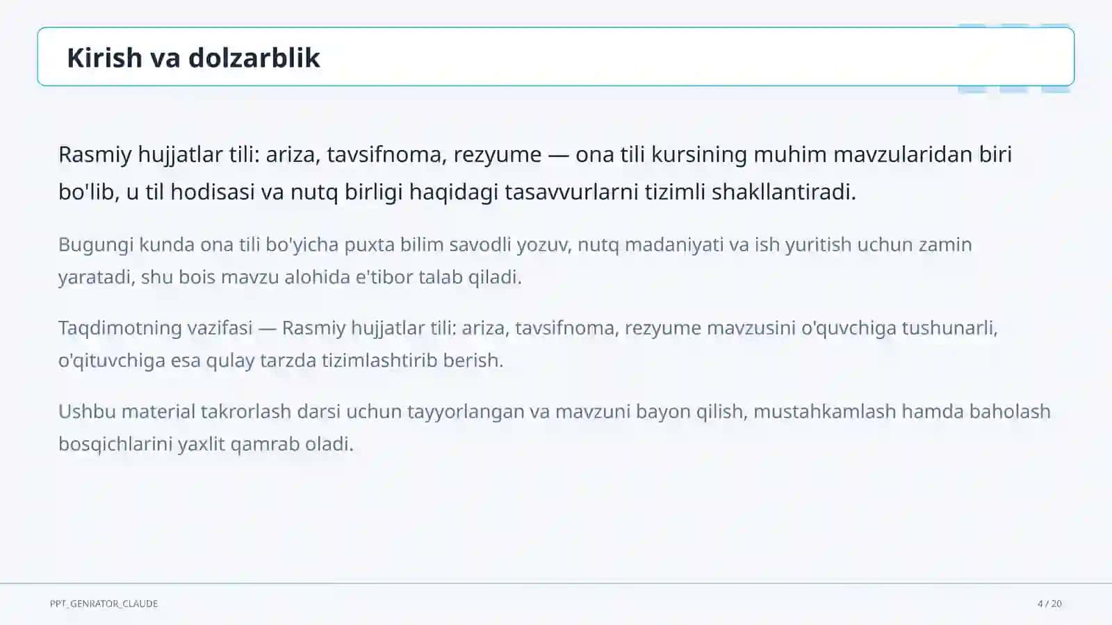 Ona tili (5–11) — takrorlash darsi uchun 4
