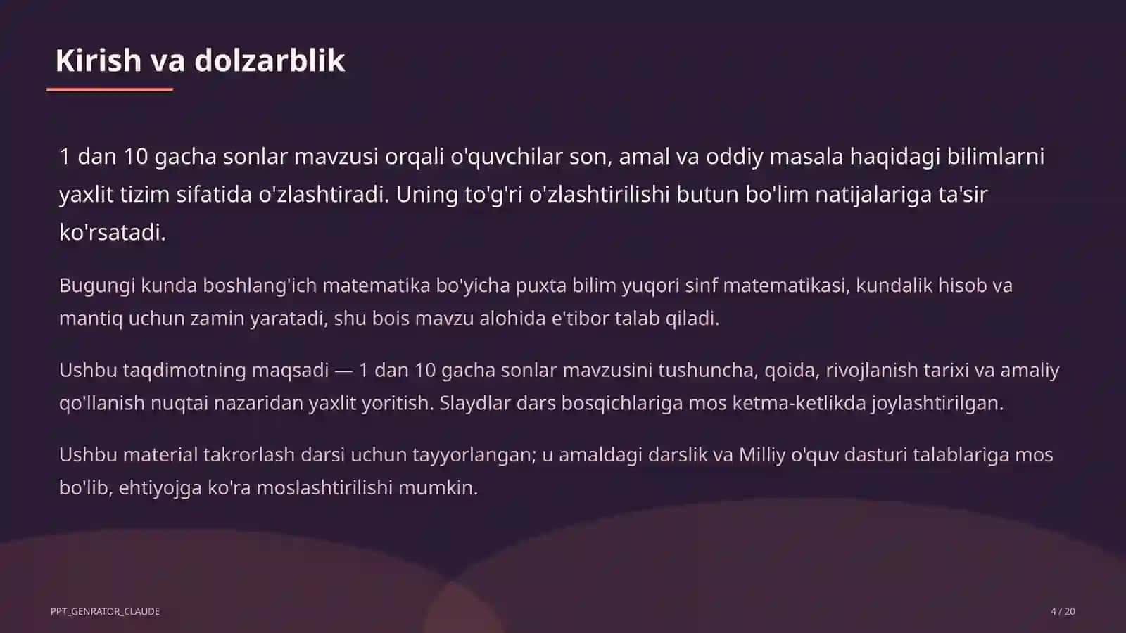 Matematika (1–4) — takrorlash darsi uchun 4