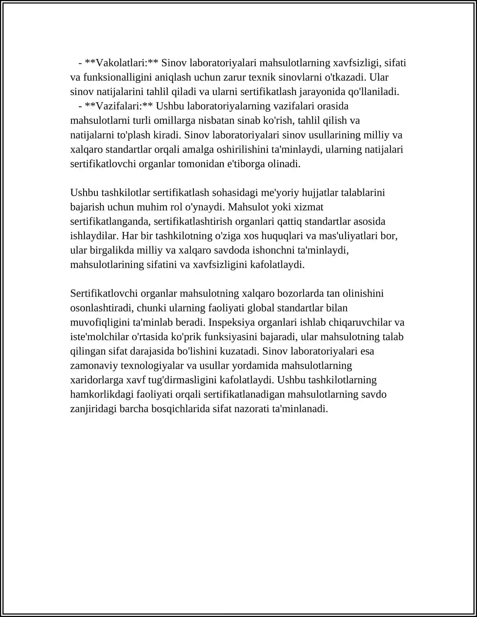 SERTIFIKATLASHTIRISH SOHASIDA FAOLIYAT OLIB BORUVCHI TASHKILOTLAR VA ULARNING VAKOLATLARI VA VAZIFALARI 4