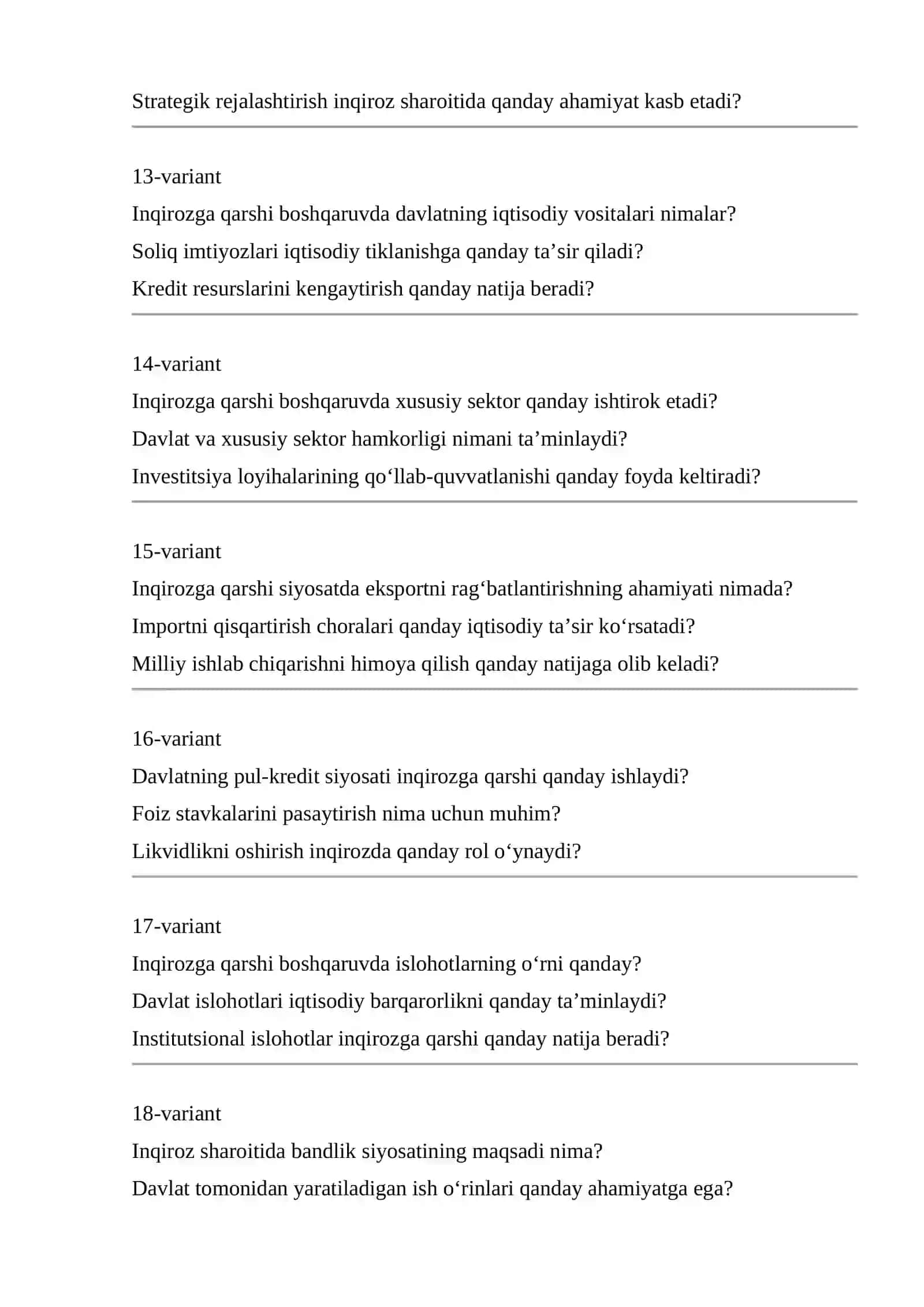 Inqirozga qarshi boshqaruvda davlatning ahamiyati va davlat tomonidan amalga oshiriladigan chora-tadbirlarni xorijiy mamlakat yoki milliy iqtisodiyot tajribasi asosida yoritish 4