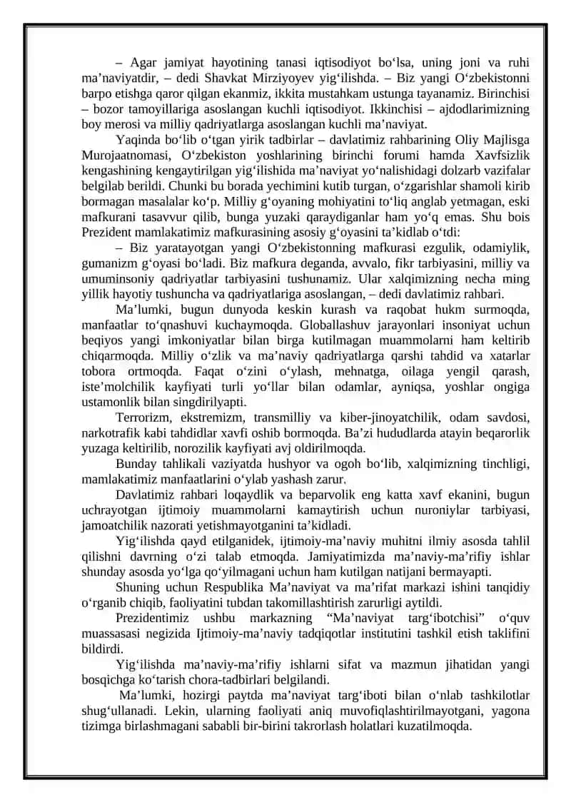 O‘ZBEKISTON RESPUBLIKASIDAGI IQTISODIY, IJTIMOIY-SIYOSIY VOQEALARGA DOIR MA’LUMOTLAR 4